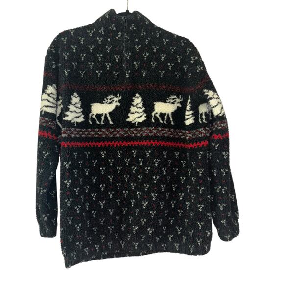 Vtg 90’s Black Holiday Reindeer Christmas Fleece Jacket Women’s M Cozy Cottage - Picture 4 of 11